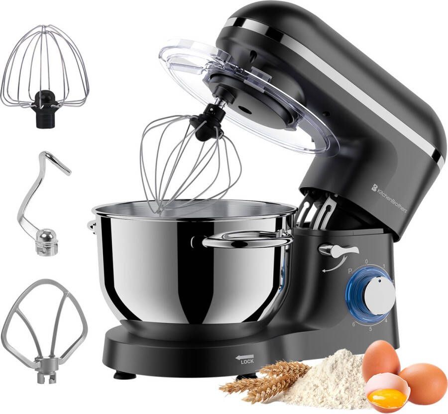 KitchenBrothers Keukenmachine Keukenrobot 6L Mengkom Keukenmixer 1400W Antraciet