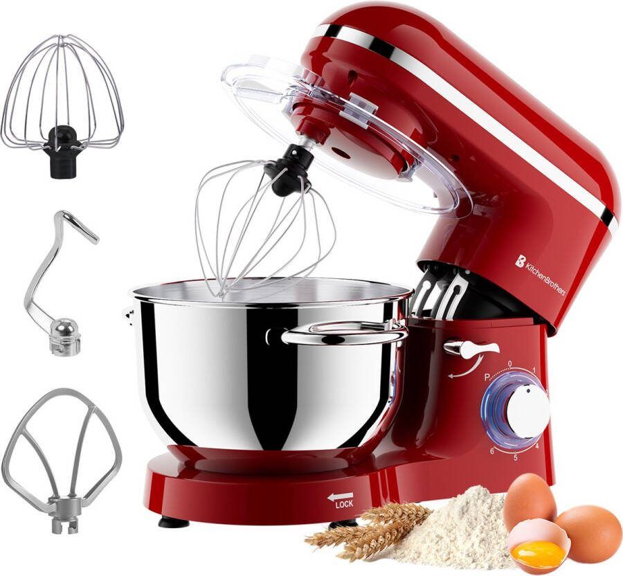 KitchenBrothers Keukenmachine Keukenrobot 6L Mengkom Keukenmixer 1400W Rood