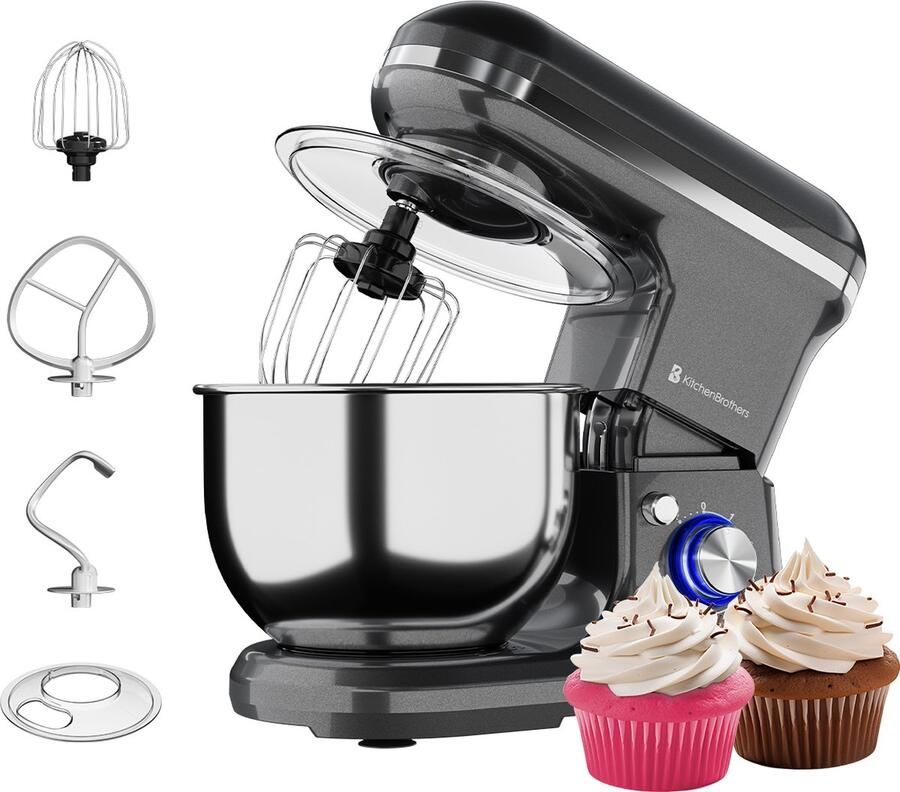 KitchenBrothers Keukenmachine Keukenrobot 5L Keukenmixer 1200W Antraciet