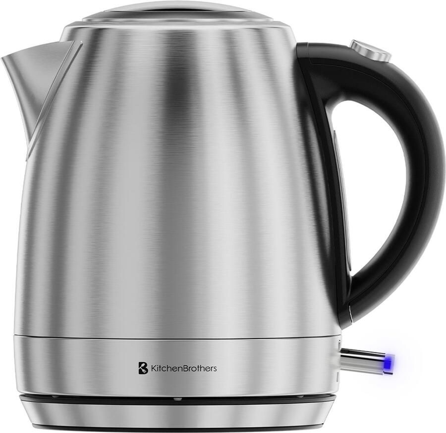 KitchenBrothers Waterkoker Elektrisch 1 Liter Klein Camping Formaat Reiswaterkoker met Kalkfilter RVS