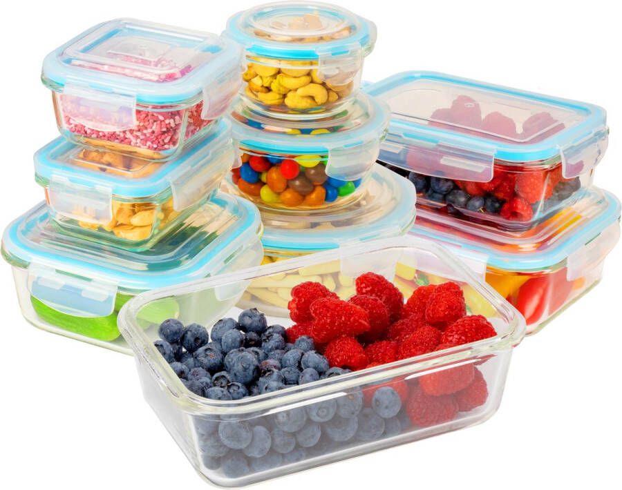 KitchenBrothers Meal Prep Bakjes Vershoudbakjes Set Luchtdicht BPA Vrij Glas 9 Stuks