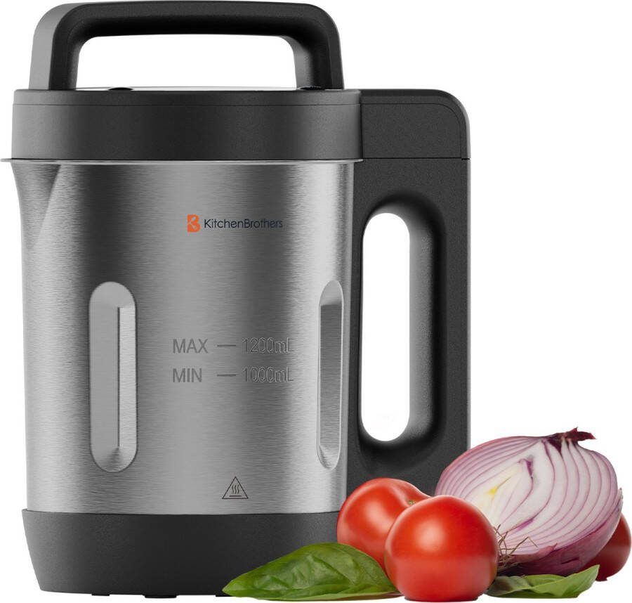 KitchenBrothers Soepmaker 1.2L 5 Programma's Timer Display Blender RVS Zwart