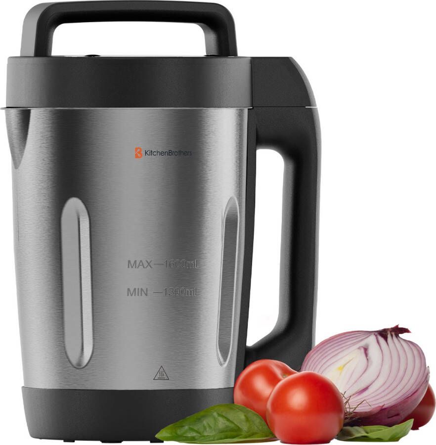 KitchenBrothers Soepmaker 1.6L 5 Programma's Timer Display Blender RVS Zwart