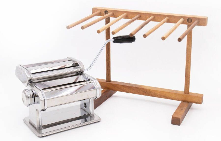 KitchenCraft 2-delige Pasta Maken Set met Deluxe Dubbele Snijder Pasta Machine en Pasta Droogstandaard