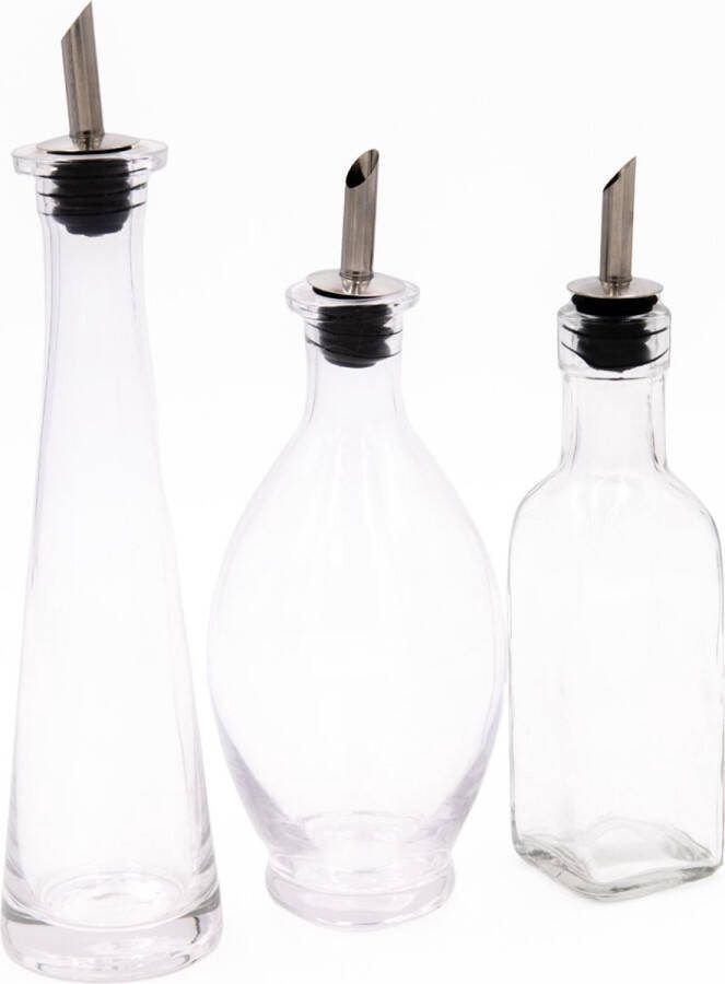 KitchenCraft 3-delige olie en azijn glazen flessen set met bolle piramide en gewone flessen