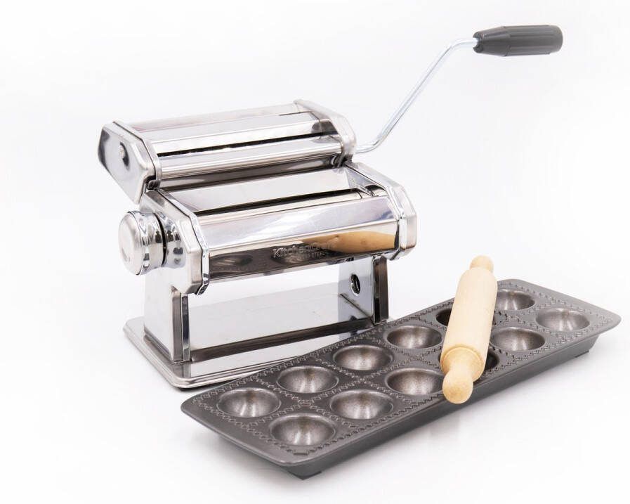 KitchenCraft 3-delige Pasta Maken Set met Luxe Dubbele Pasta Machine Non-Stick Ravioli Vorm en Deegroller