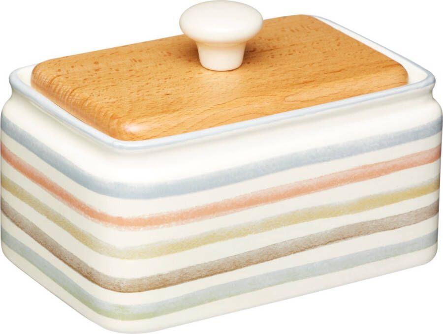 KitchenCraft Botervloot met Deksel Butter Dish Keramiek Gestreept Classic Collection