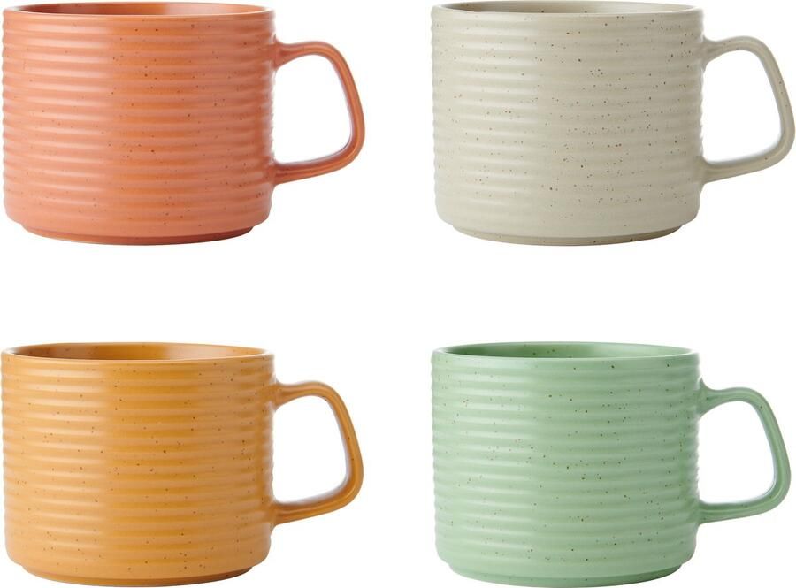 KitchenCraft Idilica stapelbare aardewerk mokken set van 4 400 ml
