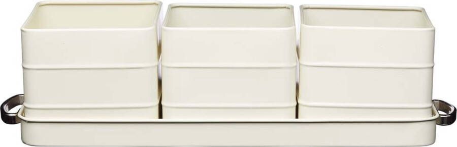 KitchenCraft Living Nostalgia Indoor Metalen Kruidenpotten en Schotel Set 39 x 12 x 10 cm Antique Cream