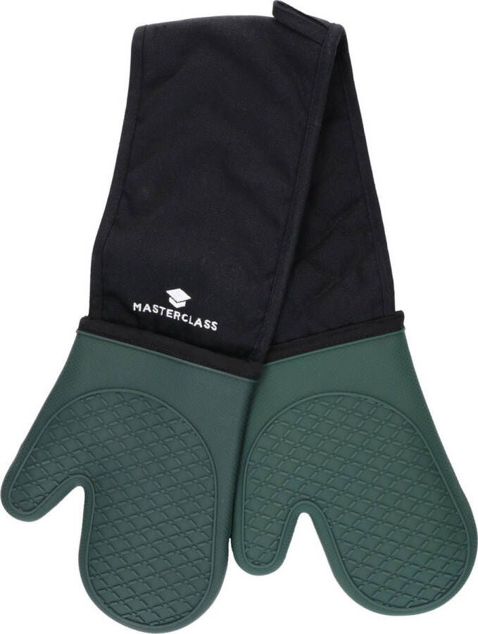 KITCHENCRAFT MASTERCLASS Silicone Ovenwanten hittebestendige wanten met katoenen vulling dubbelzijdige antislip handschoenen voor koken en bakken BPA-vrij zwart hunter groen