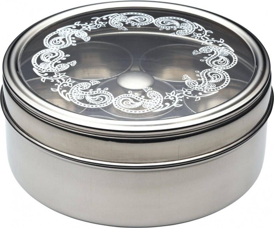 KitchenCraft World Of Flavours Masala Dabba Kruidenbox 17 x 7 cm Roestvrij Staal Zilver