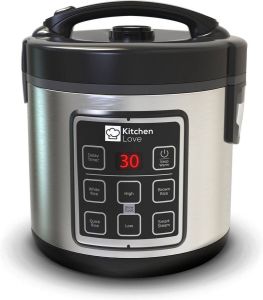KitchenLove Rijstkoker met Stomer 1.2L 500W Rice Cooker Multicooker Slowcooker Zwart RVS