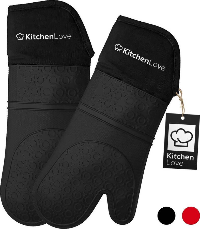 KitchenLove Siliconen Ovenwanten 2 Stuks Ovenhandschoenen Hittebestendig tot 250 °C EN407 Gecertificeerd Zwart