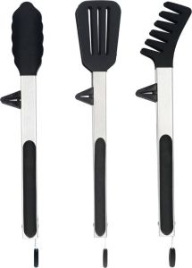 KitchenLove Vleestang BBQ Tang Serveertang Keukentang Spaghettitang Pastatang 30 CM Roestvrijstaal RVS & Siliconen Zwart