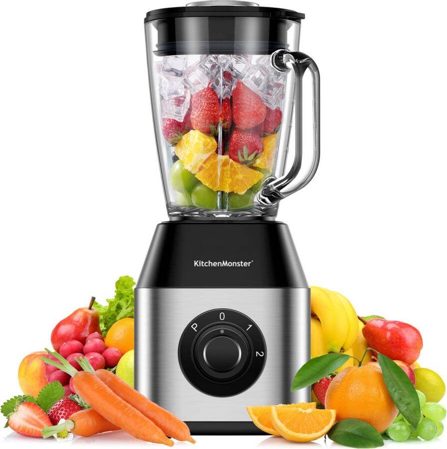 KitchenMonster Blender Pro 1200 Watt Smoothie Maker 1.5 Liter met 3 standen