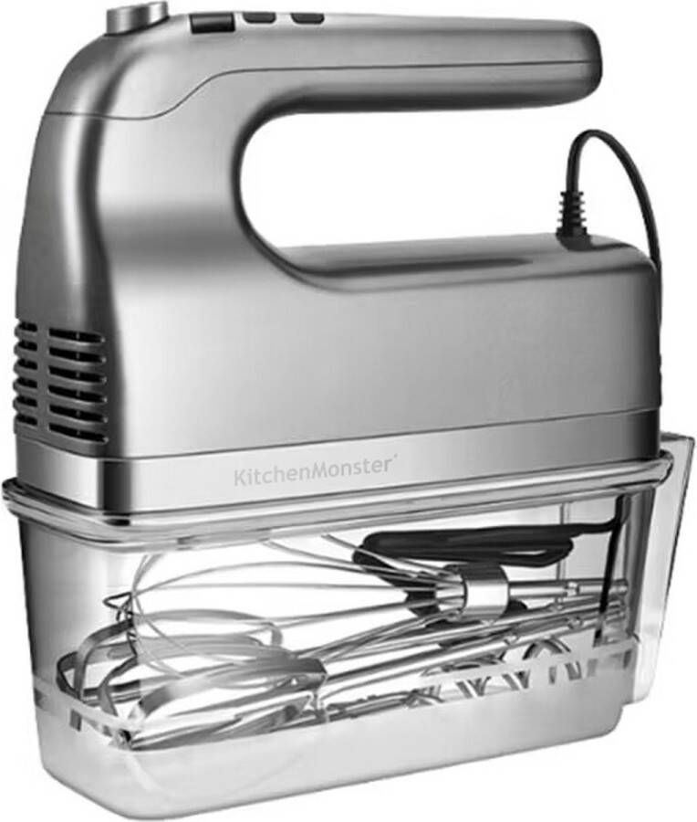 KitchenMonster Handmixer Mixer met 9 Snelheden en Timer 2 Kloppers & 2 Deeghaken & Garde & Opbergbak