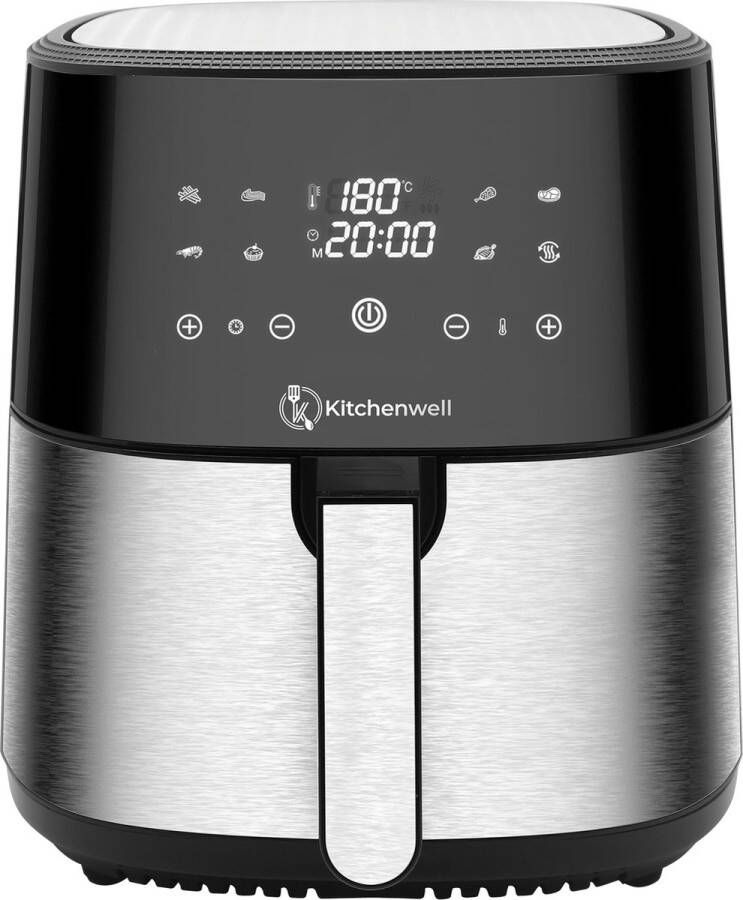 Kitchenwell AirFryer Heteluchtfriteuse 8L Inhoud 80-200℃ Timer 1800W Zwart