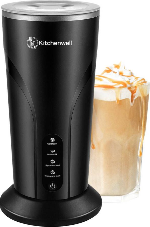 Kitchenwell Melkopschuimer Elektrisch 4-in-1 Melkopschuimers Opschuimer Voor Melk Milk Frother Zwart