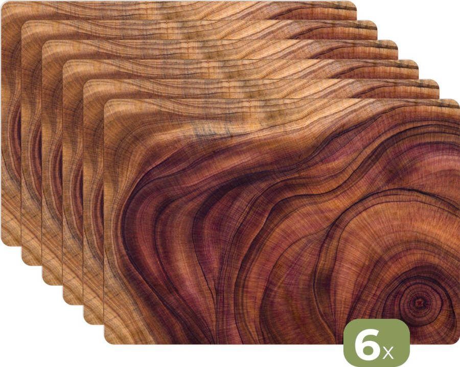 KitchenYeah Placemats Abstract Bruin Hout Tafeldecoratie Hout print 45x30 cm 6 stuks