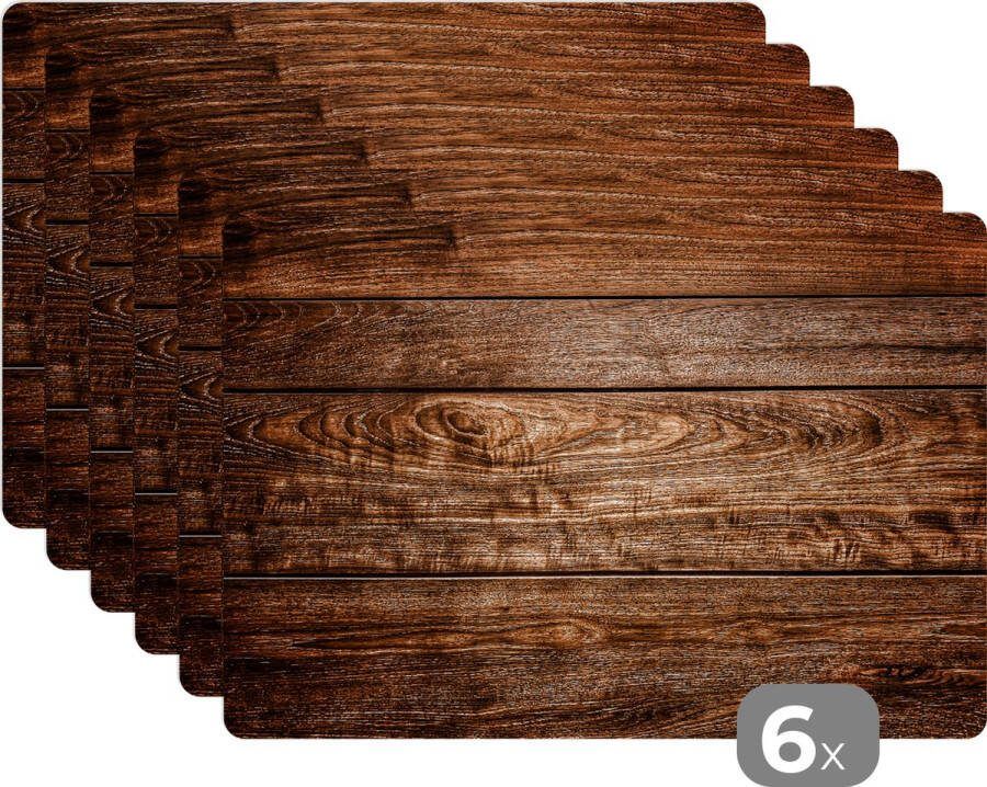 KitchenYeah Placemats Structuur Hout print Onderlegger Hout 45x30 cm 6 stuks