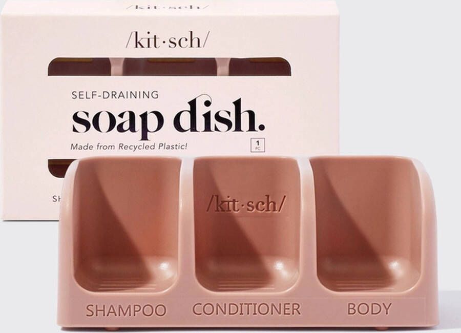 Kitsch Water afvoerende zeepbakje Voor 3 bars Gerecycled meteriaal 2 zuignappen Ophangen Terra