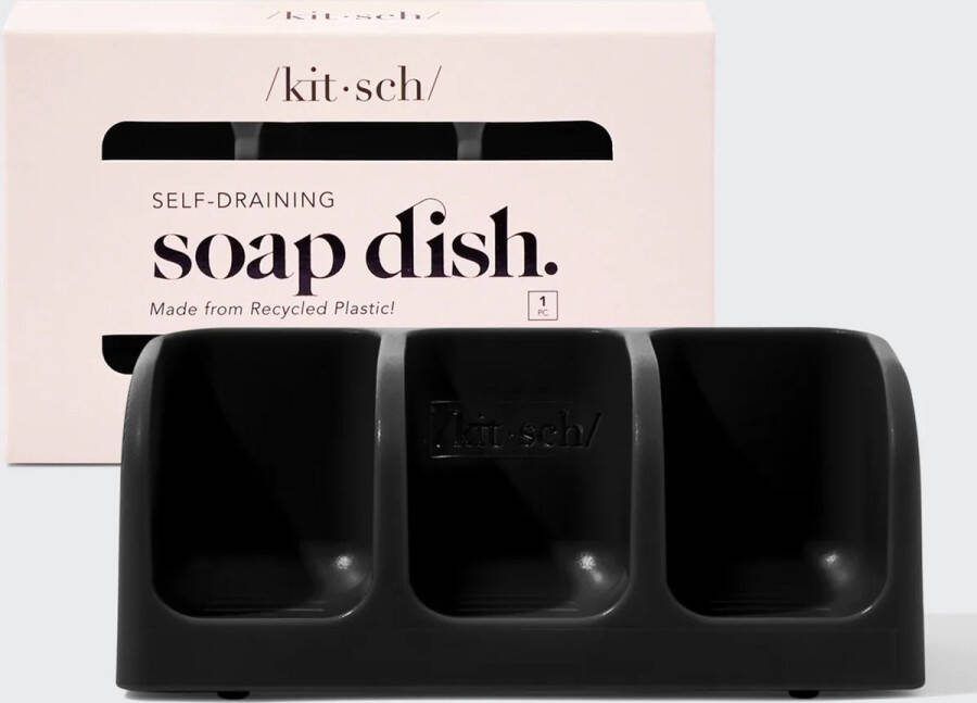 Kitsch Water afvoerende zeepbakje Voor 3 bars Gerecycled meteriaal 2 zuignappen Ophangen Zwart