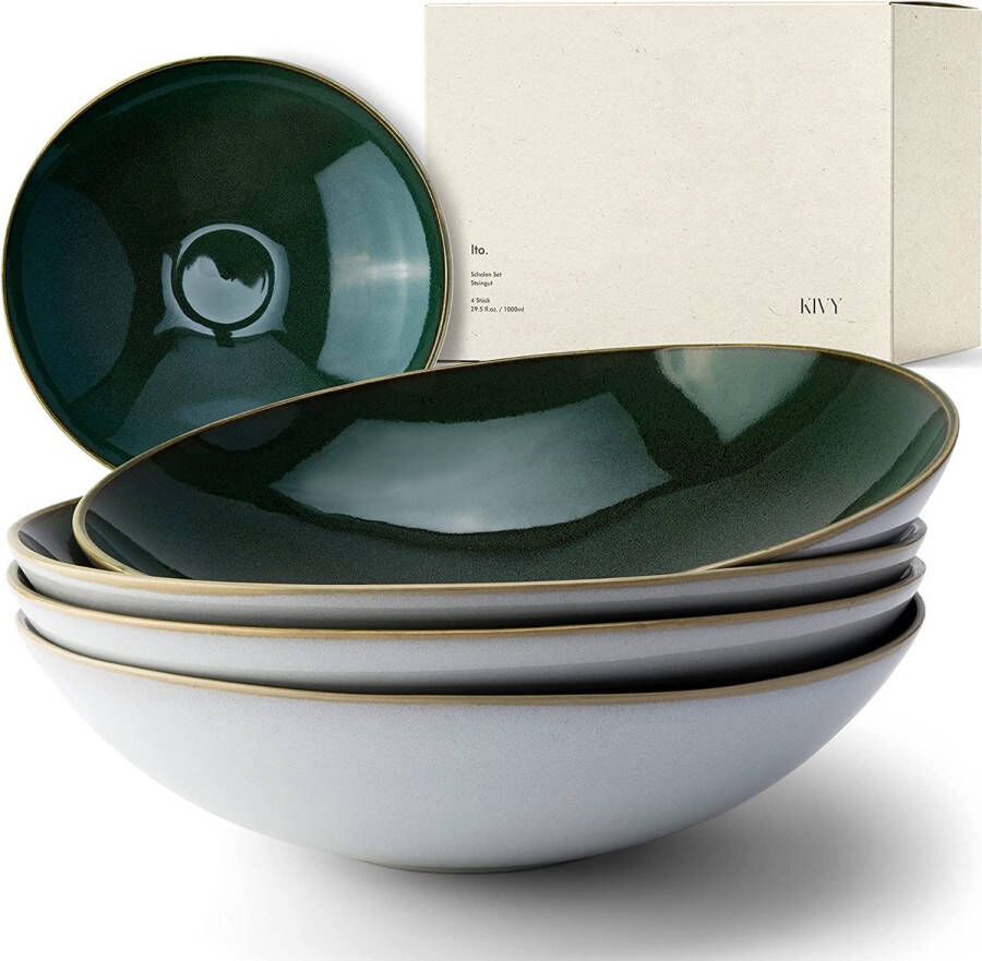 KIVY Large come from aardewerk [4 x 1000 ml] ideaal voor pasta kommen en soepen mueslicome set pastaborden groot diep soepbord kom groot diepe borden soepkom