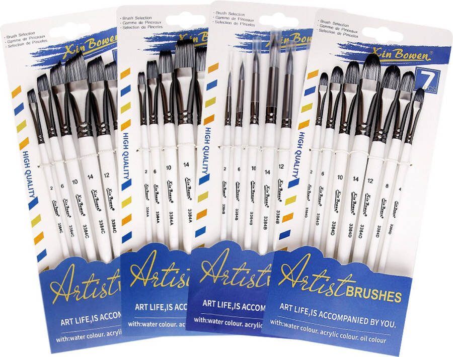 KJG Penselen Set van 28 stuks Afgeschuind Recht Puntig Rond Kwasten Verven Schilderen Waterverf Olieverf en Acrylverf