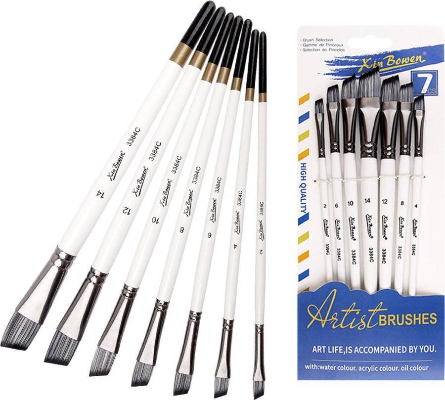 KJG Penselen Set van 7 stuks Afgeschuind Kwasten Verven Schilderen Waterverf Olieverf en Acrylverf