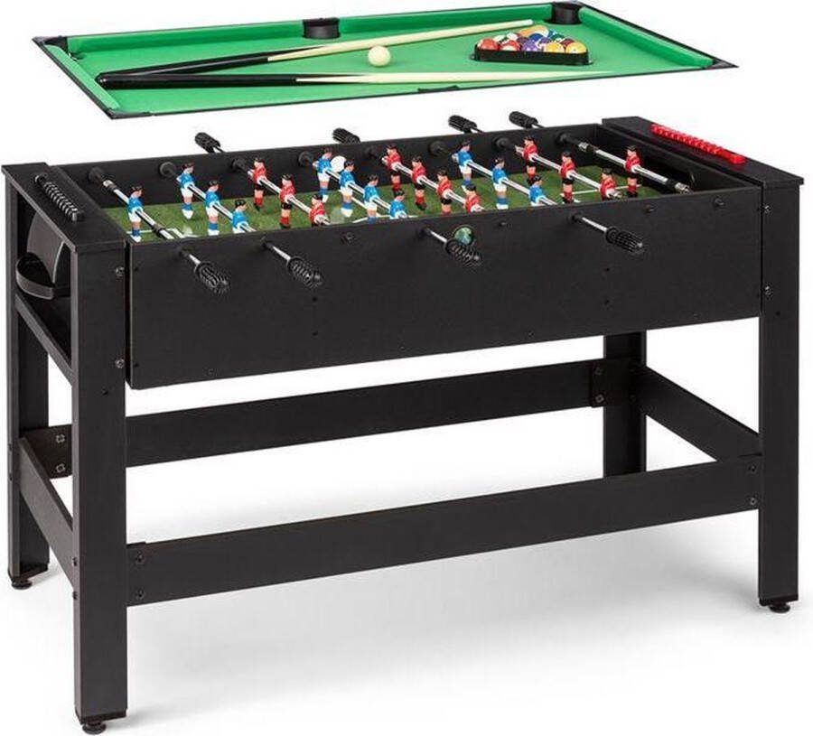 Klarfit Spin 2-in-1 speeltafel biljart tafelvoetbal 180° draaibaar speelaccessoires zwart