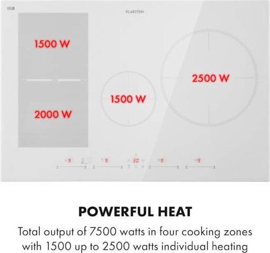 Klarstein Delicatessa 77 Hybrid Inbouw Kookplaat Inductie 4 Zones Varioheating Thermoboost Functie Timer 7000W Kinder- en Overhittingsbeveiliging Flexzone Elegant Praktisch Glaskeramisch Oppervlak Energiebesparend Wit