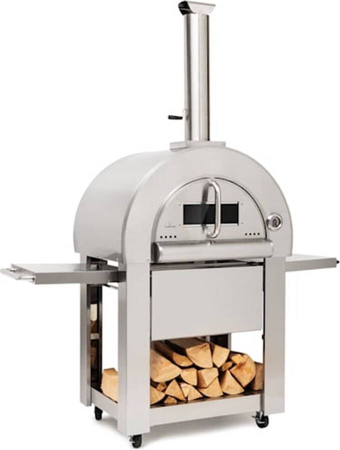 Klarstein Diavolo Napoletana pizzaoven houtskooloven voor buiten pizzasteen thermometer temperatuur tot 500 °C wieltjes