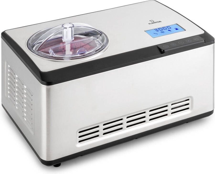 Klarstein Dolce Bacio Smart ijsmaker yoghurtmaker compressor 2 liter WiFi touch roestvrij staal