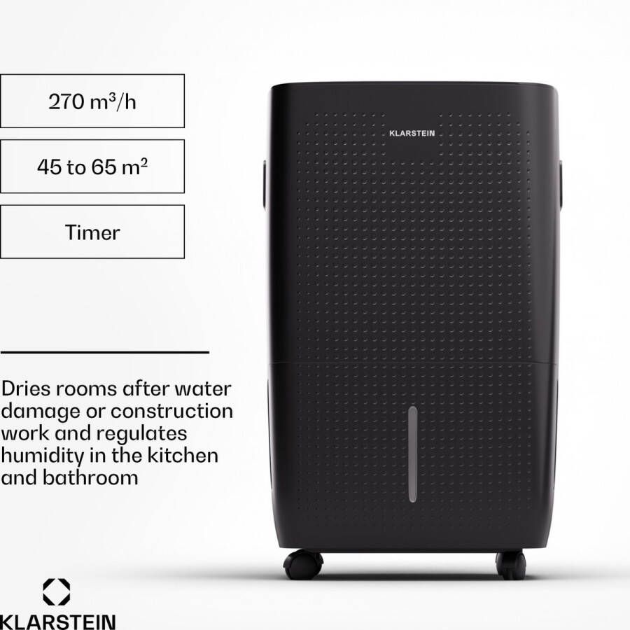 Klarstein Elektrische luchtontvochtiger Tot 65 M² Slimme en stille luchtontvochtiger voor Woning Badkamer & Kelder Met Wifi Iot App Bouwdroger met 60 liter capaciteit Wit