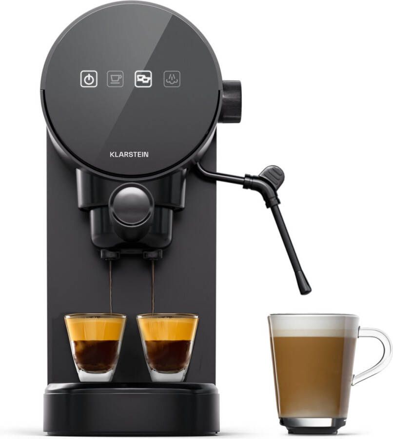 Klarstein Espresso Filter met Melkopschuimer 0 -9L Retro Mini Espresso Maker met Zeef 1360 Watt Koffiezetapparaat Klein Koffiezetapparaat voor Cappuccino Latte & Macchiato Zwart