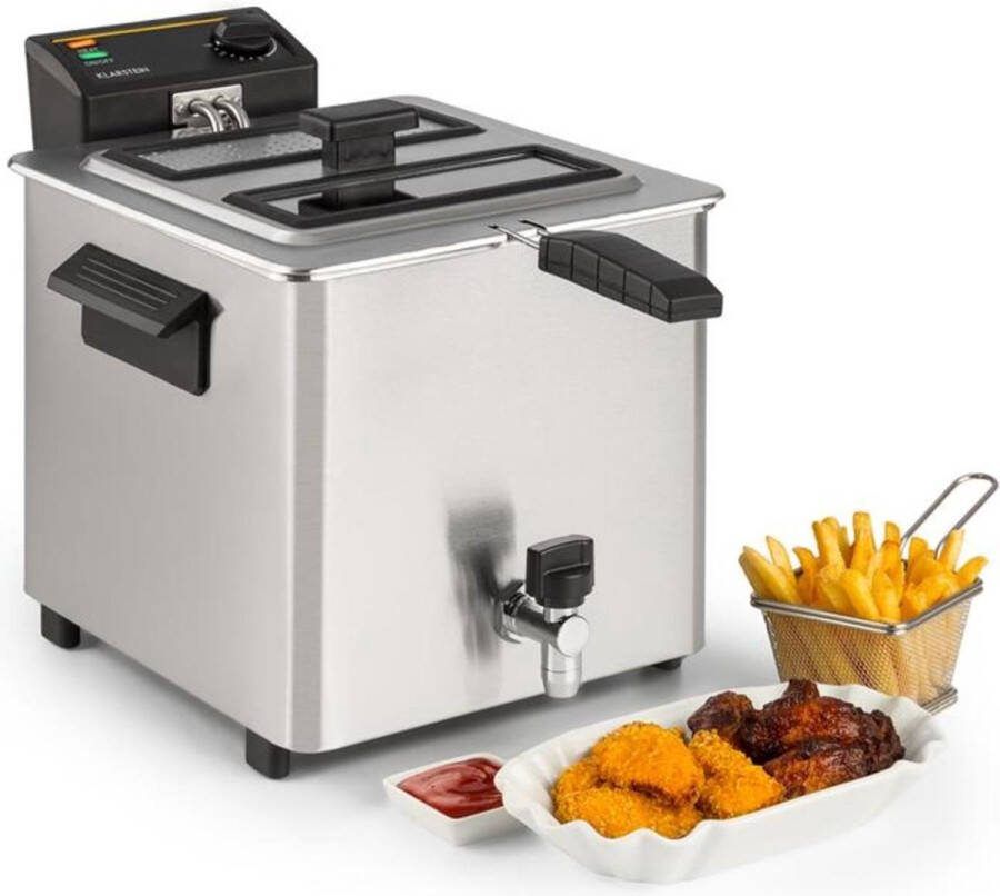 Klarstein Family Fry friteuse 3000W Oil Drain Technology rvs zilver
