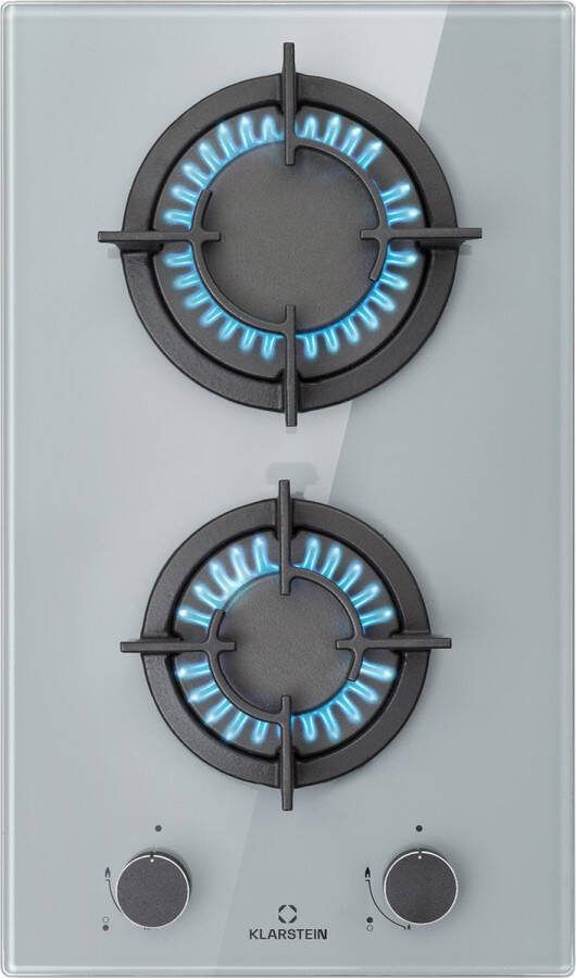 Klarstein Firetale Gaskookplaat 2-Pits Zelfvoorzienend 30 Cm Inbouw Aluminium Branders Aardgas Propaangas Veiligheidsventiel Automatische Uitschakeling Gietijzeren Pannendrager Incl. Slang En Drukregelaar Praktisch Grijs