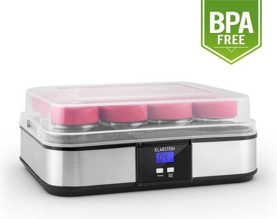 Klarstein Gaia yoghurtmaker 12 potjes à 150 ml timer roestvrij staal