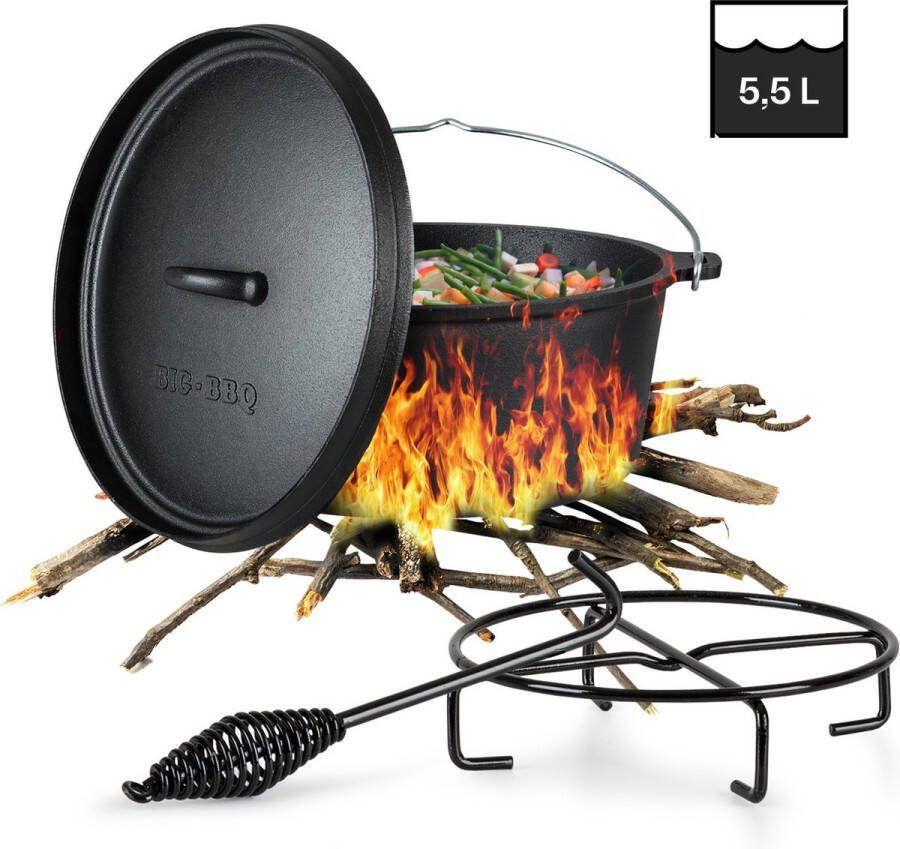 Klarstein Galloway Dutch Oven 6.0 BBQ pan gietijzer ingebrand maat M 6 qt