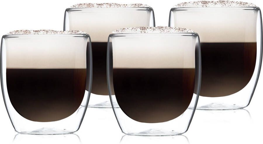 Klarstein Glaswerk Altino dubbelwandige glazen thermoglas drinkglas cocktail- koffie- en theeglas 4 stuks voor warme en koude dranken 250 ml borosilicaatglas bestand tegen hitte en kou handgemaakt afwasmachinebestendig thermo-effect