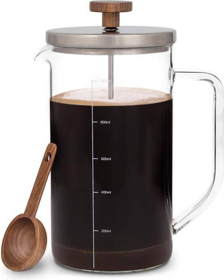 Klarstein Glaswerk Ristretto French press cafetière 1 liter koffiezetapparaat voor max. 2-5 kopjes borosilicaatglas edelstaal walnoothout