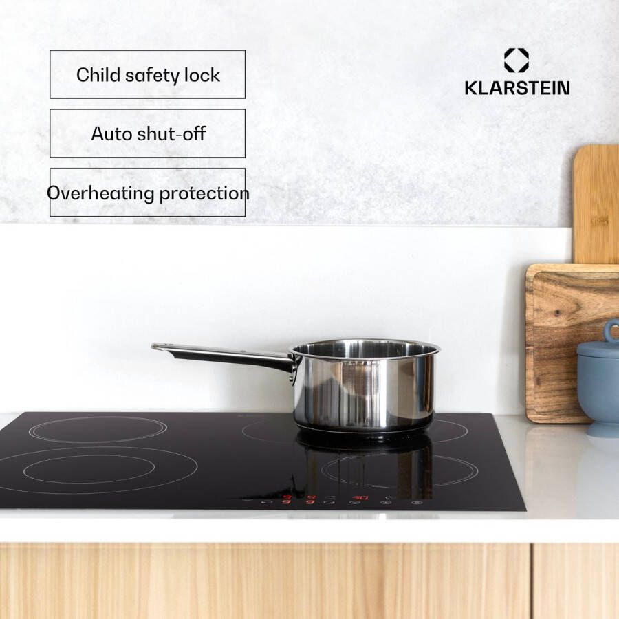 Klarstein Glazen Keramische Kookplaat Inbouw Kookplaat Met 4 Platen 6500 W Elektrische Kookplaat voor Koken Moderne Glaskeramische Kookplaat Glazen Keramische Kookplaat Met 4 Platen Inbouw Elektrische Kookplaat Zwart