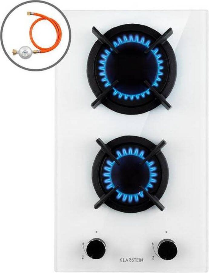 Klarstein Goldflame Domino Gaskookplaat- 2-Pits messing-brander Glaskeramiek Wit