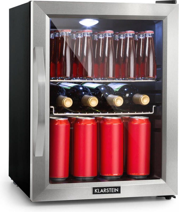 Klarstein Hea-Beersafe-M Vrijstaande Mini-Koelkast 33 Liter Elegante LED-Verlichting Instelbare Binnentemperatuur Met Een Draainkop Van 5 Standen Dubbel Geïsoleerde Glazen Deur Thermo-Elektrische Koeling Zwart