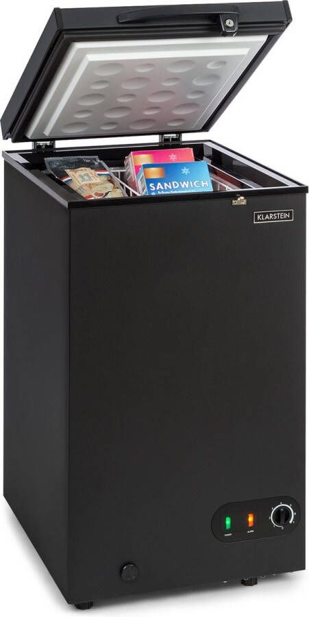 Klarstein Iceblokk 80 Diepvriezer Vriezer 78 Liter EEK E Uitneembare hangmand Vriescapaciteit: 4 Kg 24 H Deurslot Diepvrieskist Matzwart