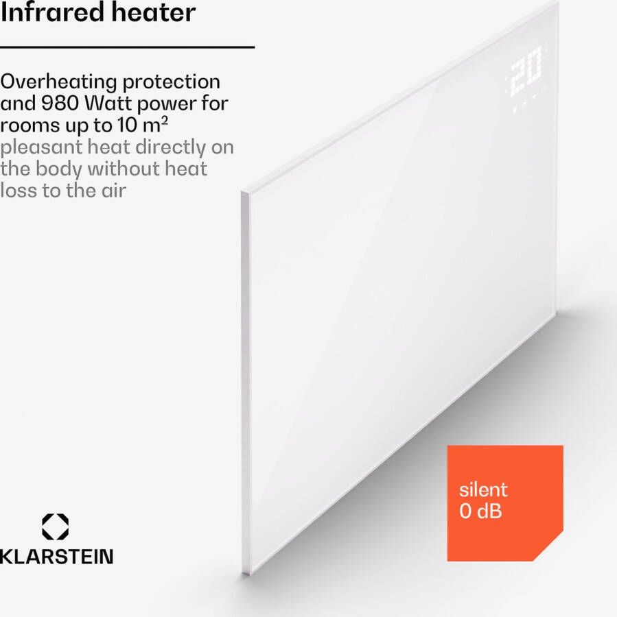 Klarstein Infraroodverwarming met thermostaat 980W elektrische verwarming Smart Home Picture Infraroodverwarming voor wandmontage IR met App Control & Open Window Detection Vochtige kamer radiator CO2-vrij Wit