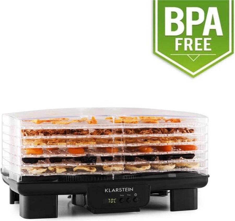 Klarstein Bananarama Droogautomaat Voedseldroger 550W Dehydrator 6 Verdiepingen Zwart
