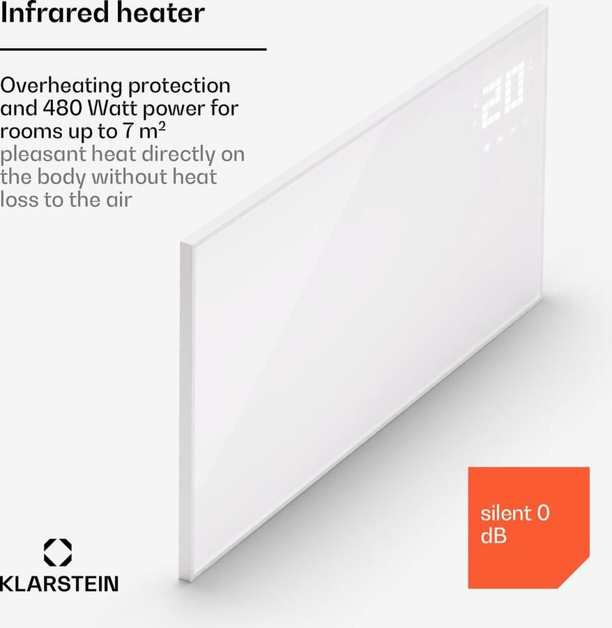 Klarstein Infraroodverwarming met Thermostaat 480W Elektrische Verwarmer Smart Home Picture Infraroodverwarming voor Wandmontage IR met App Control & Open Window Detection Vochtige Kamer Radiator CO2-vrij Wit