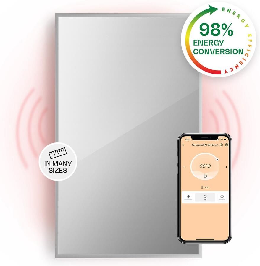 Klarstein La Palma Smart 1000 2-In-1 Infraroodverwarming & Convectiekachel Convector Infraroodverwarmer App control 120 X 60 cm (Bxh) 1000 W Thermostaat Afstandsbediening Weektimer Ip24 Wandmontage Spiegel Met Anti-Condens Coating