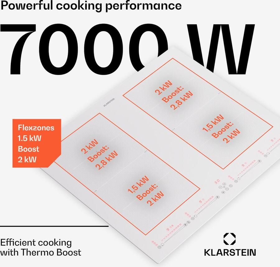 Klarstein Masterzone 60 flex Inductiekookplaat 4 Flexzones Inbouw elektrische kookplaat Wit